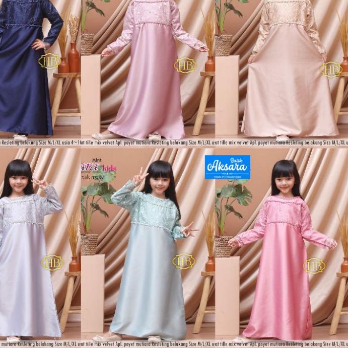 [ Bisa Cod ] Ori Aksara Batik - Gamis Tiara Kids, Baju Gamis Brokat Anak Modern, Baju Lebaran Anak M
