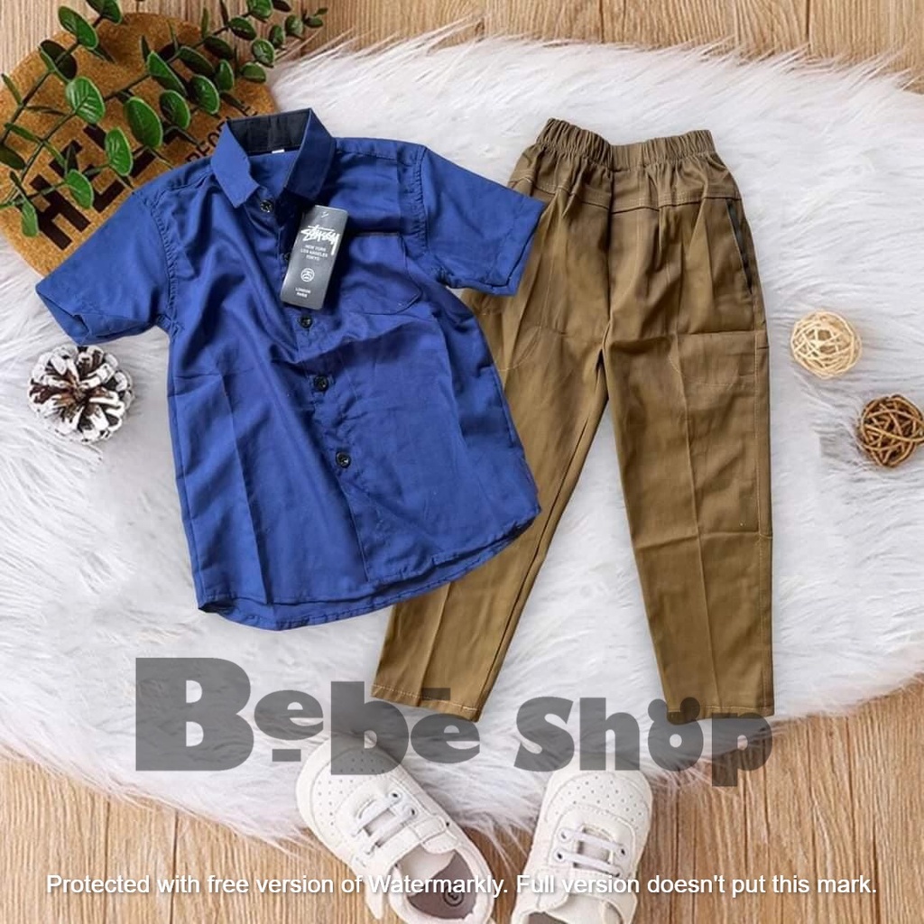 Setelan kemeja polos anak usai 1 sampai 12 tahun banyak pilihan warna// baju lebaran anak//setelan kemeja//celana cinos lebaran