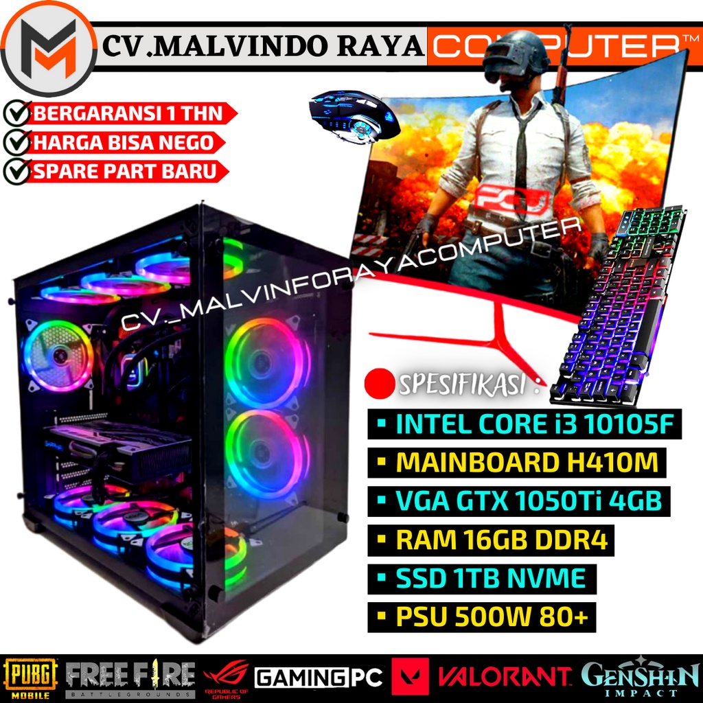 PC GAMING FUL SET CORE I3 10105F VGA GTX 1050Ti CPU GAMING RAKITAN SSD 1TB NVME SIAP PAKAI