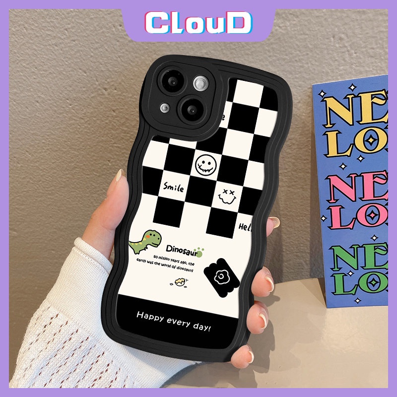 IPHONE Cute Smiley Chessboard Soft Tpu Case Kompatibel Untuk Iphone11 Pro Max7 6s 6 8 14 Plus XR 14 11 13 12 Pro Max X XS Max SE 2020 Kartun Dinosaurus Wavy Edge Soft Tpu Cover