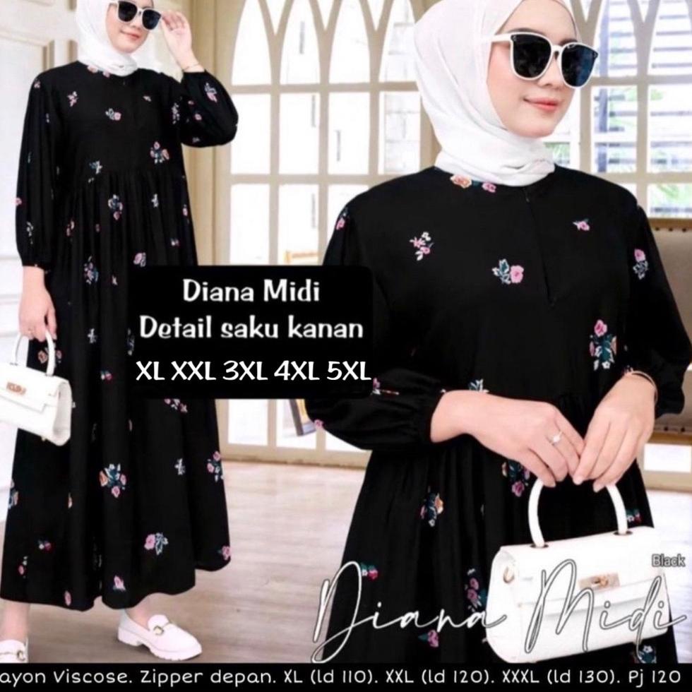 Big Sale DIANA MIDI DEESS - GAMIS JUMBO XL XXL XXXL 4XL 5XL LD 110 120 130 140 150 - DRESS RAYON VIS
