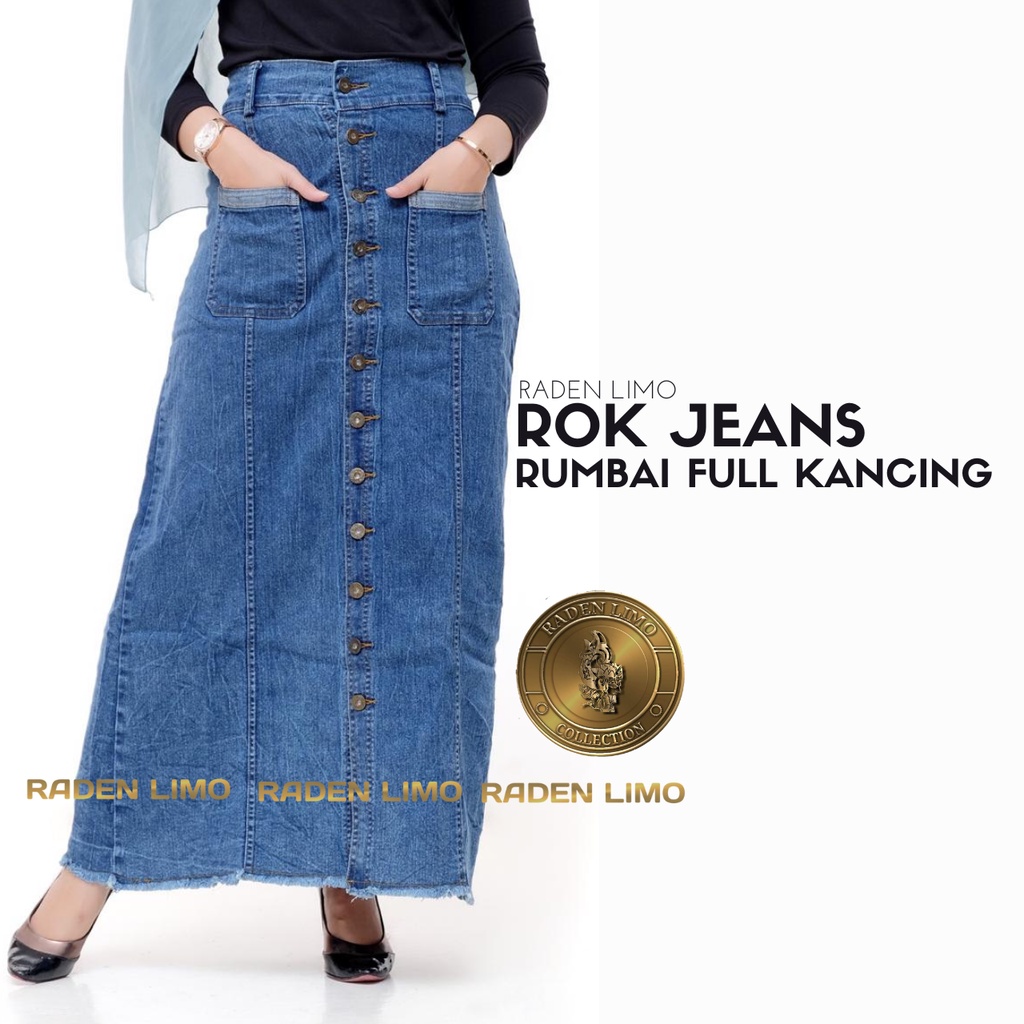 Rok Jeans Panjang Big Size Full Kancing aktif Premium Street