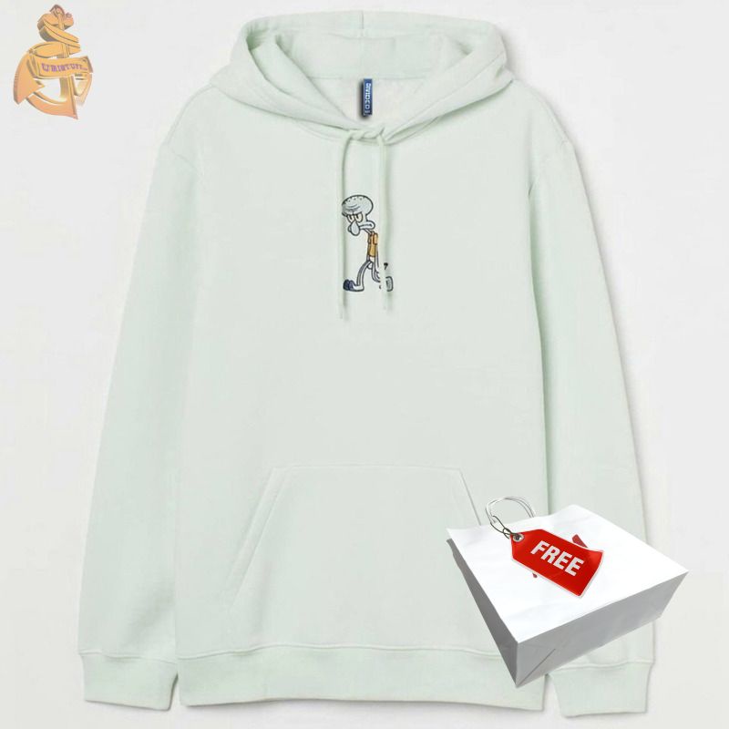 Hoodie H&amp;M Squidward Green Jaket Hnm Wanita Pria Cewek Free Paper Bag