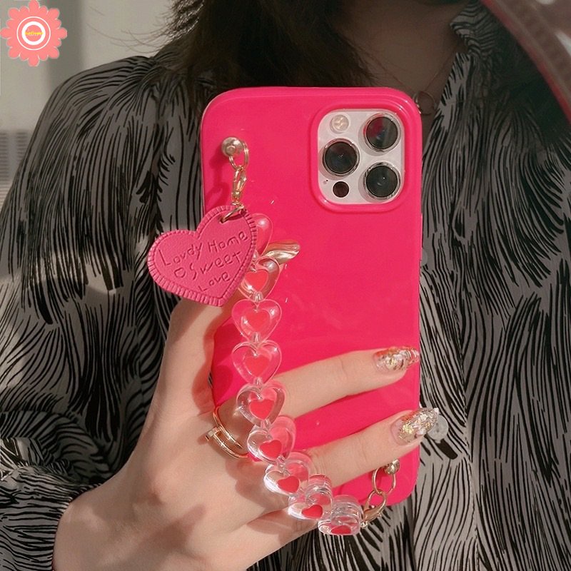 IPHONE Casing Ponsel Gelang Tangan Mewah Kompatibel Untuk Iphone11 7plus XR 14 13 12 Pro Max7 8 Plus X XS Max SE 2020 Simple Glossy Halus Lembut Tpu Dengan Penutup Tali Gelang Love Heart