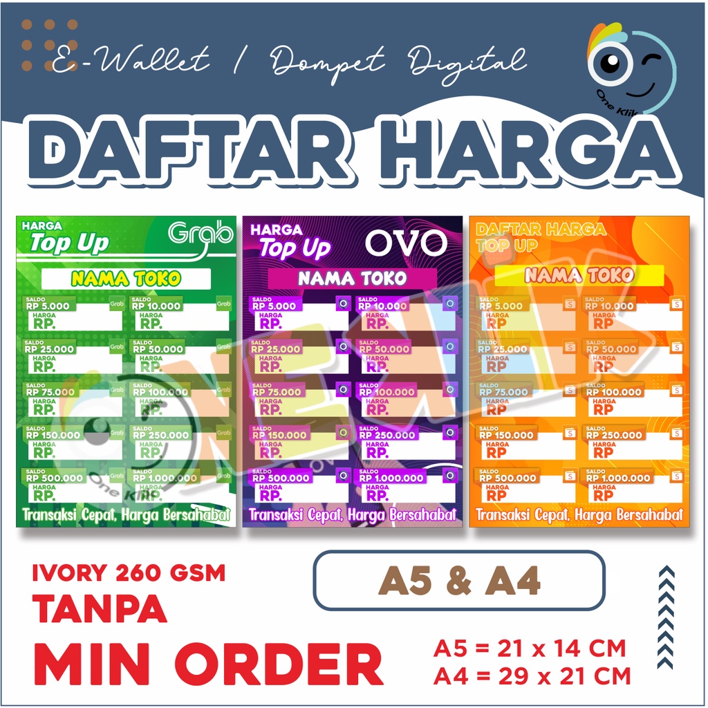 

Poster Konter Daftar Harga Top Up / Poster Paket Konter / Poster E-Wallet -Oneklik.1