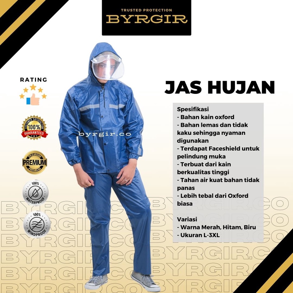 BYRGIR  Jas Hujan Setelan Premium Pria Wanita Tebal Anti Angin Rembes Raincoat  Rain Jacket Jaket Rain Mantel Hujan Anti Lembab Gerah Penutup Wajah Faceshield