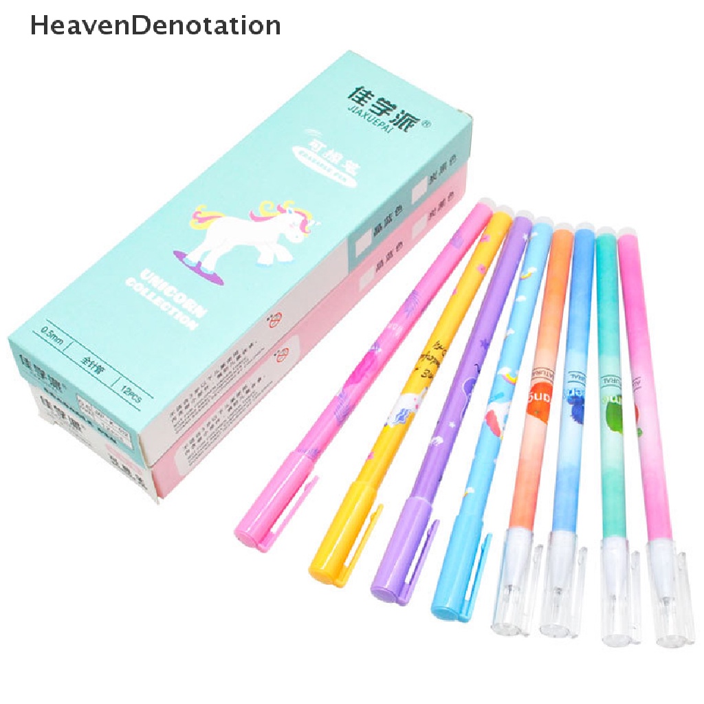 [HeavenDenotation] 4pcs/set Unicorn Erasable Gel Pen 0.5mm Kawaii Blue Black Ink Wrig Pens Pegangan Dapat Dicuci Untuk Perlengkapan Alat Tulis Kantor Sekolah HDV