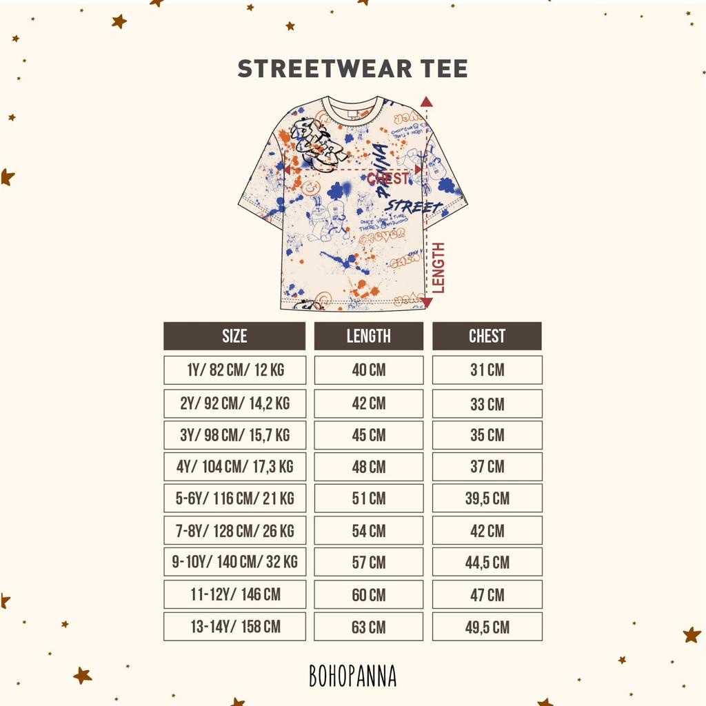 Bohopanna Streetwear Tee 1-14 Tahun Atasan Doodle / Tshirt Fashion Anak Laki Laki CBKS