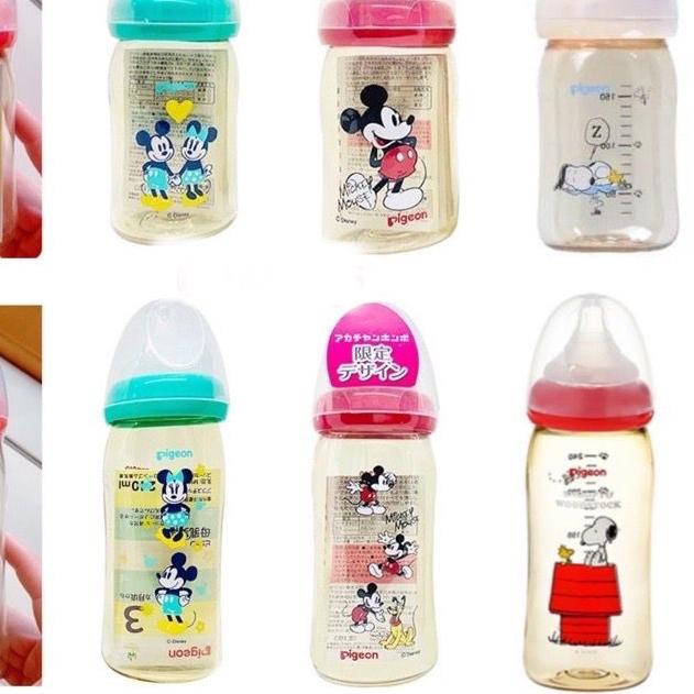 ֍ Pigeon Disney 160ml 240ml Botol Susu PPSU Wide Neck Mickey Minnie Pooh Snoopy ➬