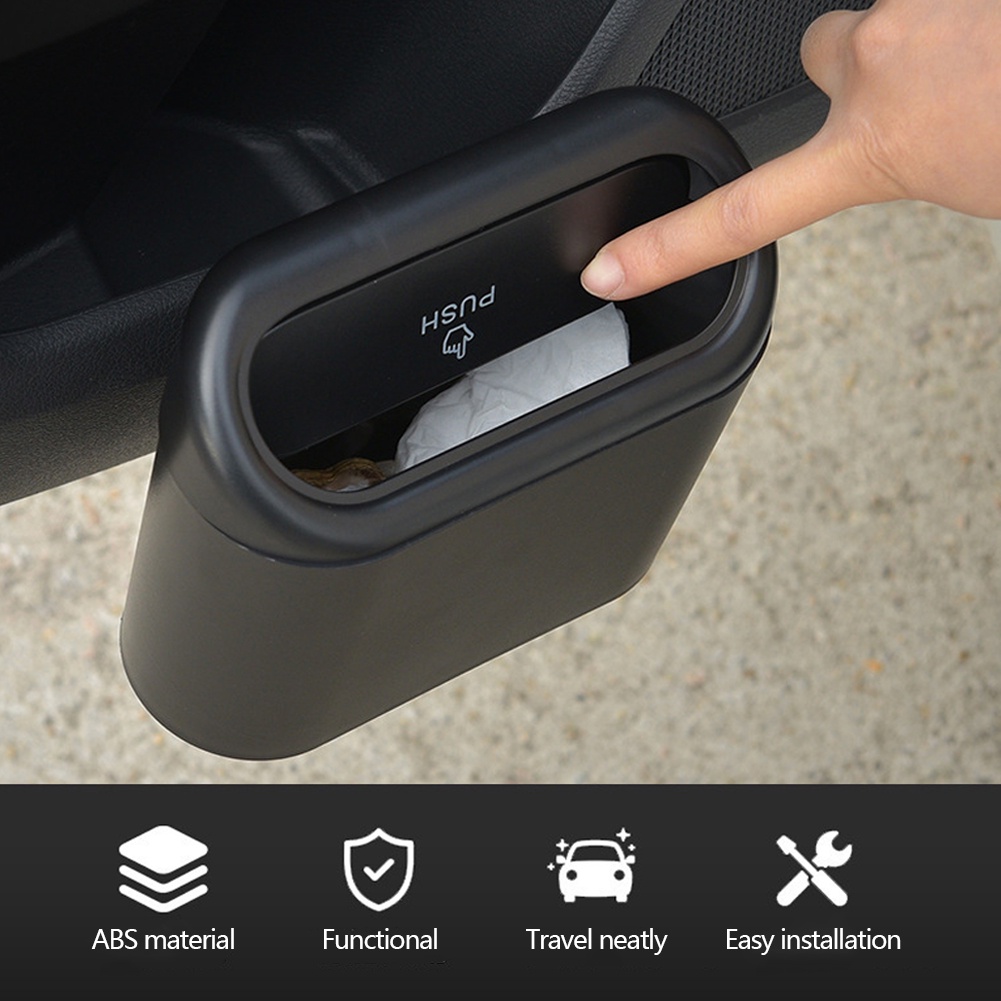 Car Dustbin Gantung Kotak Penyimpanan Debu Kendaraan Trash Bin Hitam ABS Square Pressing Type Trash Can Aksesoris Interior Mobil