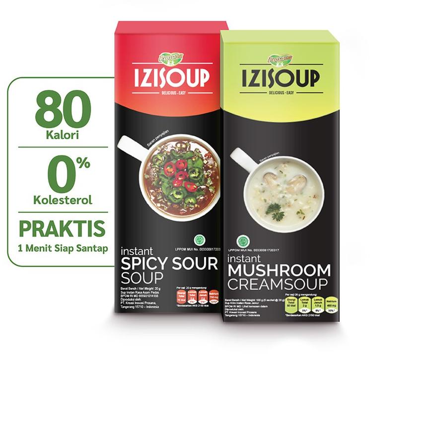 

✬ IZISOUP Instant Mushroom Cream Soup + Spicy Sour Soup Box isi 5 sachet x 20g ➾
