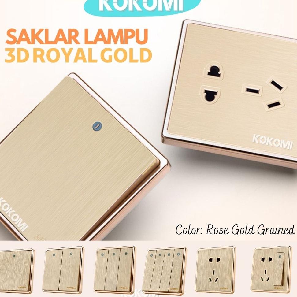Kirim Sekarang _ Kokomi Saklar Dinding Soket ROYAL GOLD Wall Socket Golden Brushed 1/2/3 Gang 1 Way 