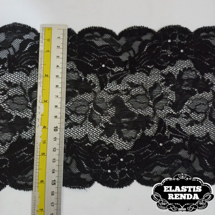Terlaris (Harga Per Meter) Renda Stretch Hitam Lebar 15 Cm Motif Cantik