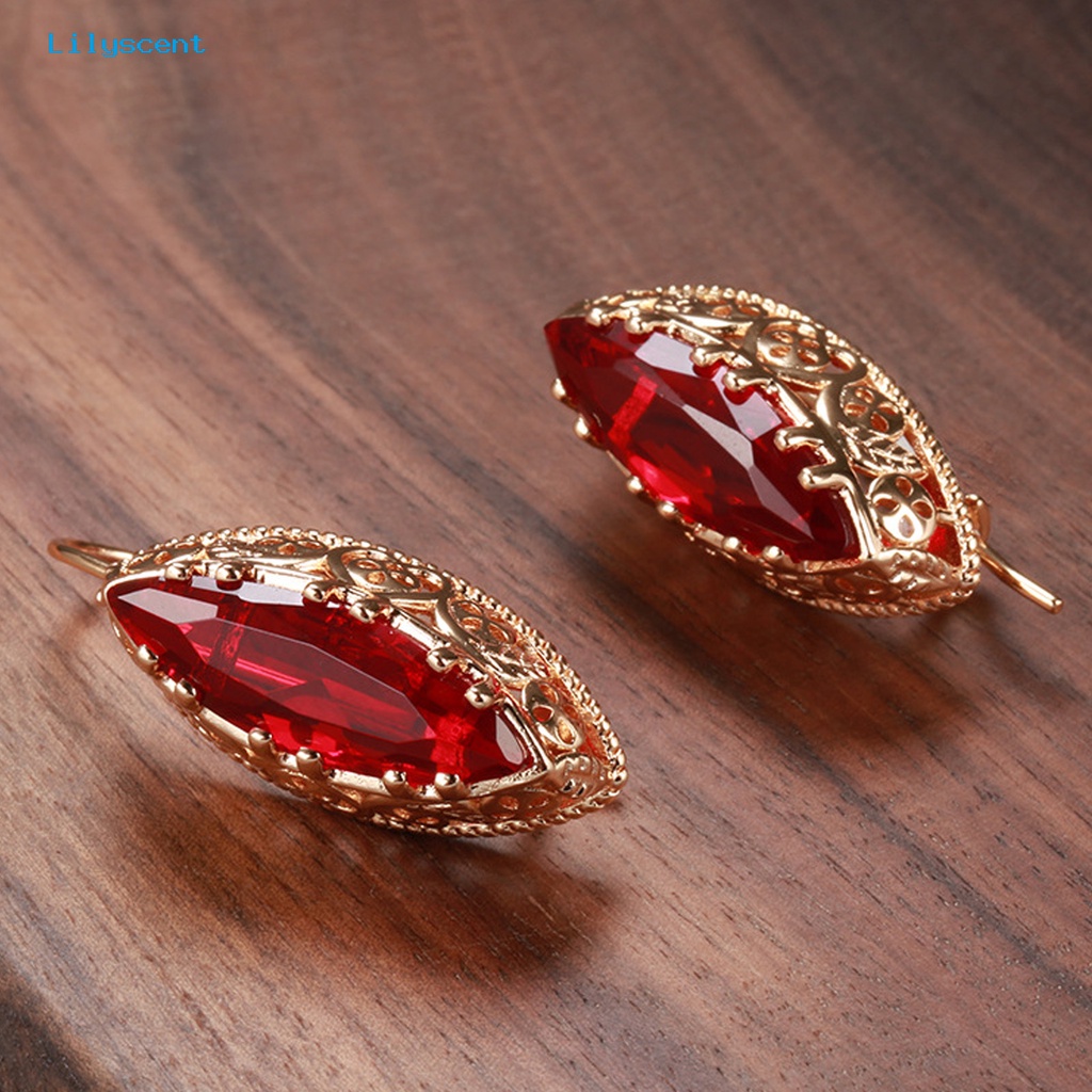 [LS] 1set Kalung Anting Set Vintage Elegan Hollow Oval Liontin Adjustable Bright Luster Hias Hadiah Pengantin Wanita Batu Permata Imitasi Menjuntai Kalung Anting Set Untuk Pesta