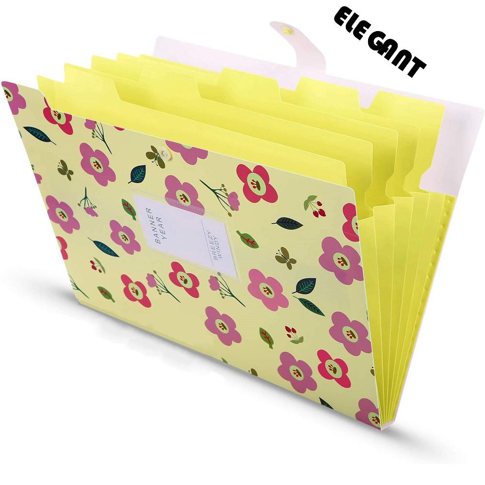 [Elegan] File Folder Expandable Perlengkapan Sekolah Organizer Meja File Organizer Tutup Snap Ukuran A4 Floral File Folders