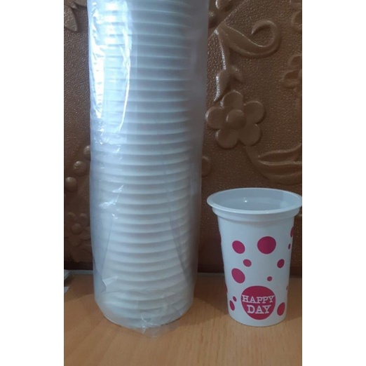 Gelas Plastik Bola Bola Polkadot/Merah Putih Susu