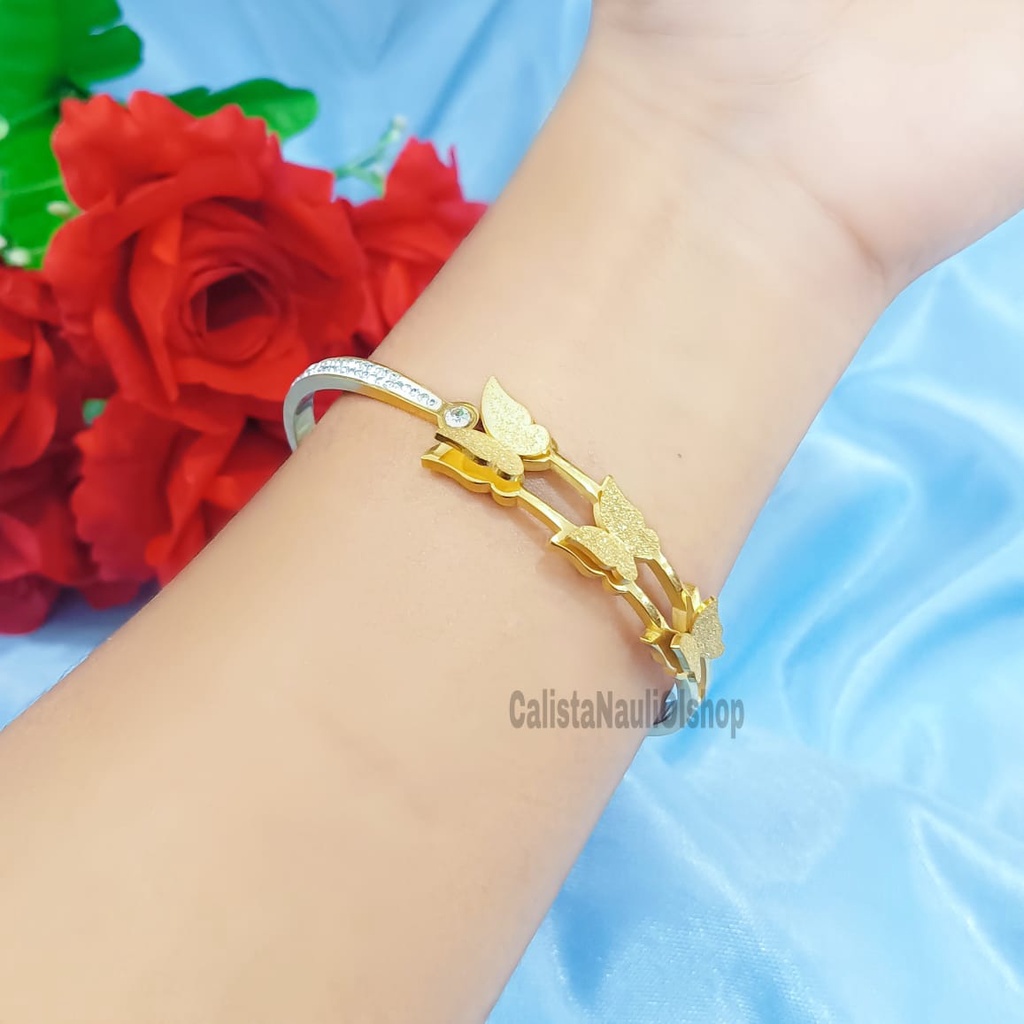 Set Kalung+Gelang Titanium Kupu Kupu Jurai Zircon Fashion Anti Karat Dan Anti Luntur