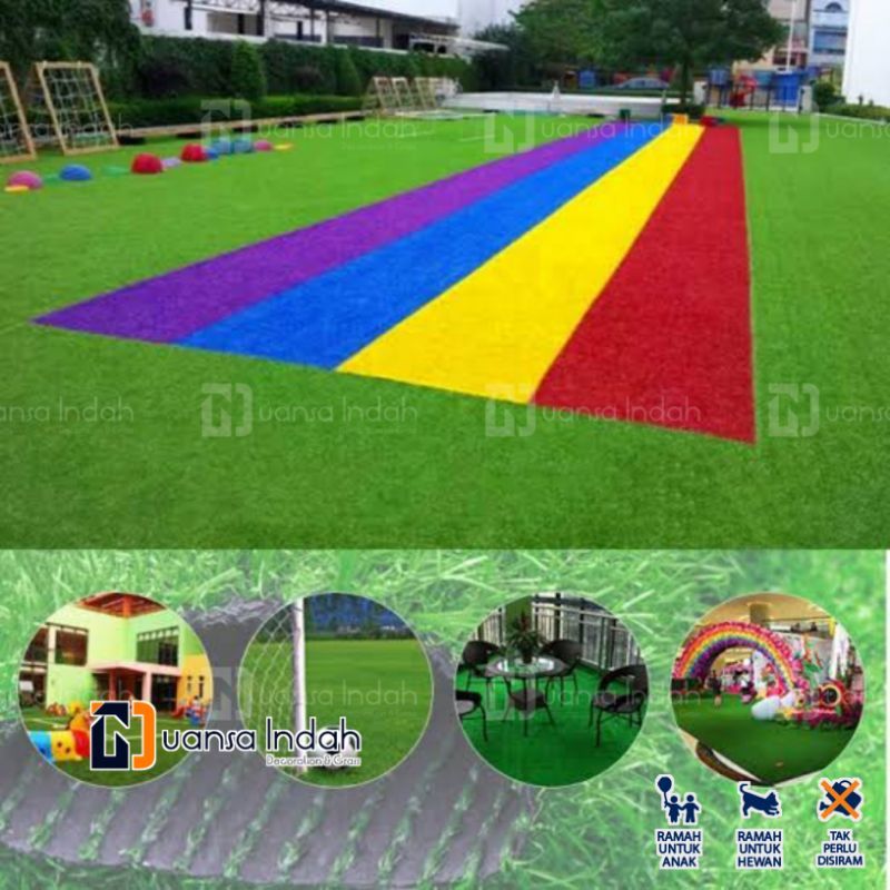 rumput sintetis swiss pelangi import 4 warna ukuran 2x2 Meter persegi