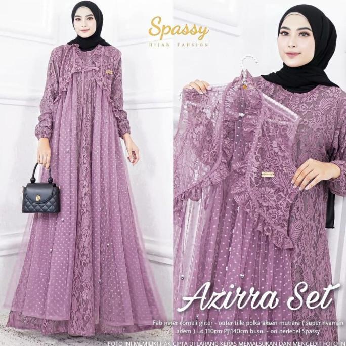 Baju Gamis Wanita Muslim Azirra Set Maxy Brokat Pesta Kondangan Modis