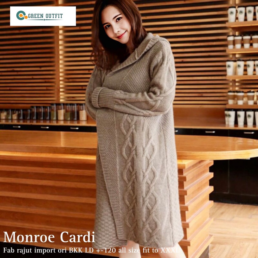 monroe cardi cardy atasan baju cardigan sweater sweter switer outer knit rajut motif tebal melar ove