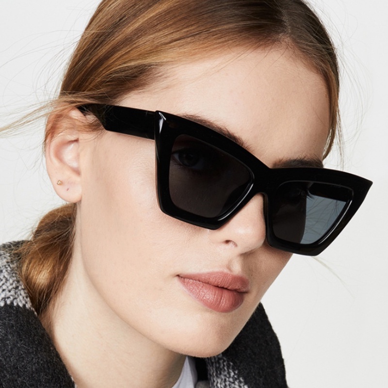 (YUZHU) Vintage Fashion Oversized Frame Cat Eye Sunglasses Western Fashion Kerai Kacamata Hitam Untuk Wanita