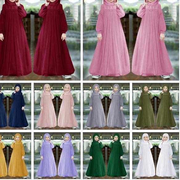 ♪ GAMIS MUSLIM MURAH ANAK PEREMPUAN DRESS PANJANG KID NURAINI BROKAT TILE CANTIK RENDA IMPORT TERBAR