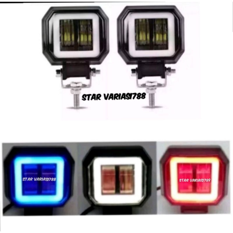 Lampu tembak daymaker mini - lampu tembak daymaker led 20 watt kotak ring angel eyes biru merah putih lampu tembak foglamp DC 12V 24V Cut off cwl