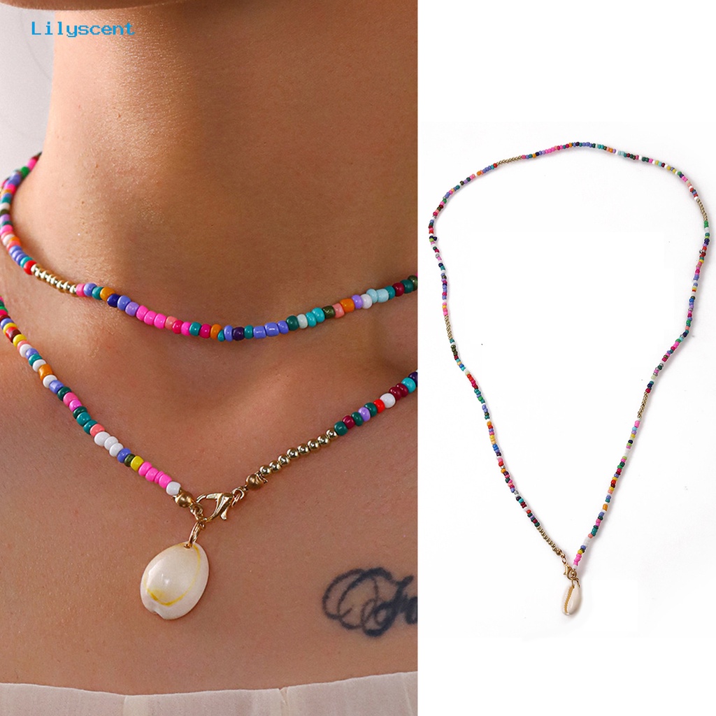 [LS] Kalung Liontin Shell Perhiasan Lapisan Ganda Warna-Warni Bohemian Choker Necklace Untuk Perjamuan