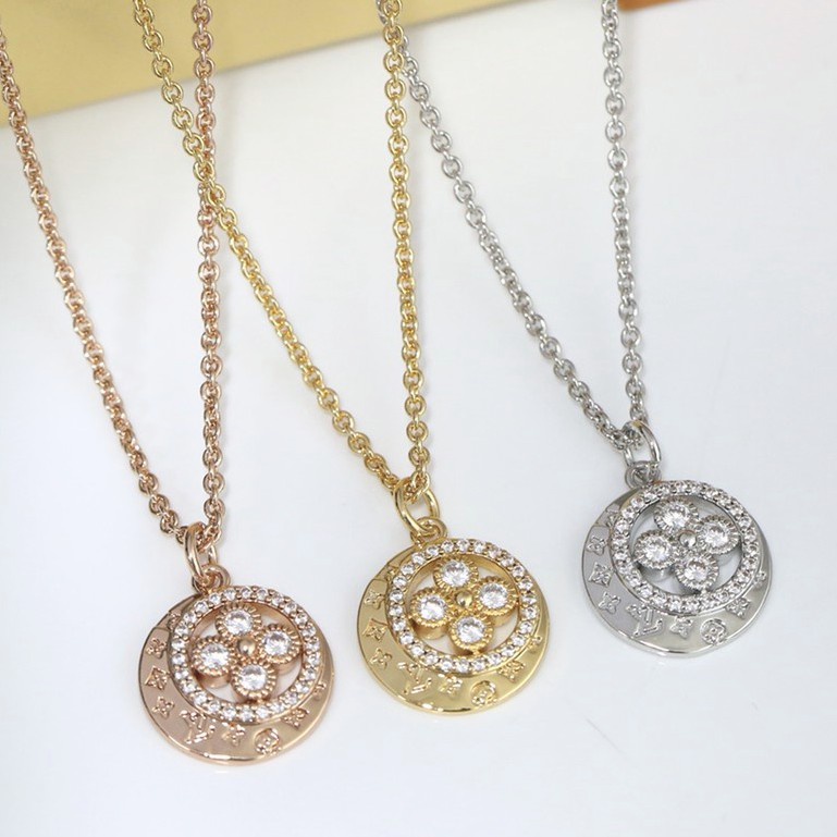 Kalung Rantai Pendek Dengan Liontin Daun Clover Untuk Wanita | Rose Gold 18k | Aksesoris Bahan Stainless Steel Untuk Wanita