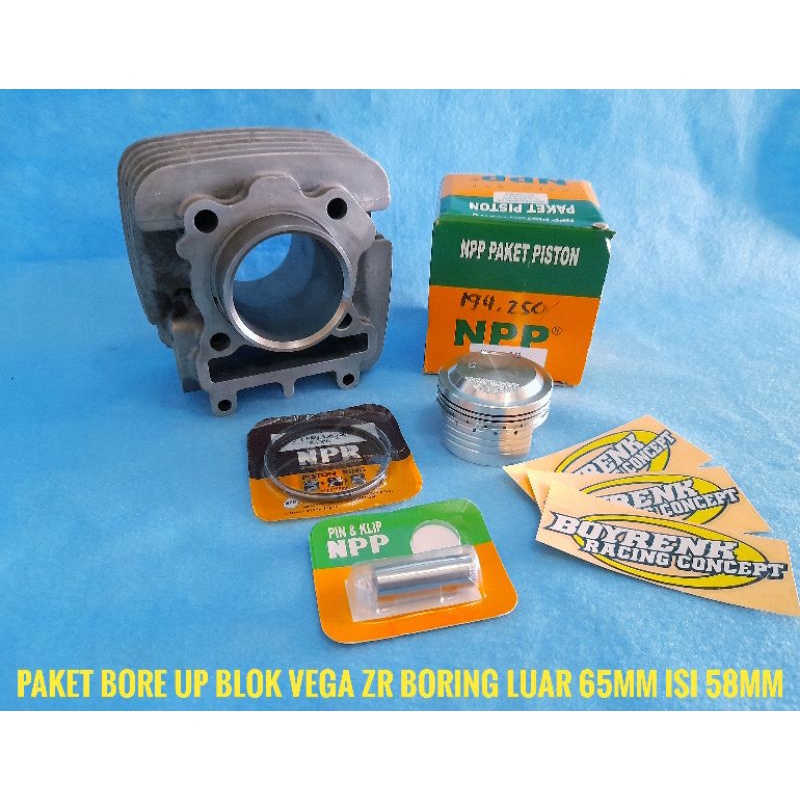 PAKET BORE UP BLOK VEGA ZR LINER LUAR 65MM ISI PISTON 57 57.5 58 58.5 59 59.5 NPP-BOYRENK