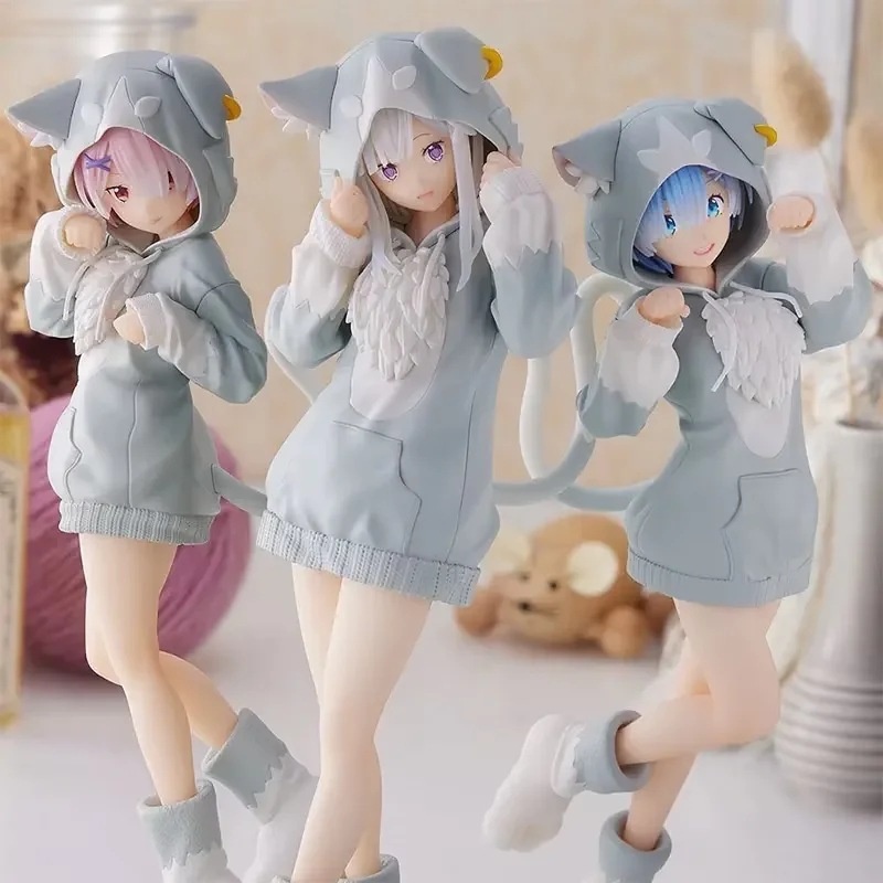 Ready Stocks Re Life In A Different World From Zero Gambar Anime Rem Ram Emilia Mainan Model Jas Kucing Abu Lucu