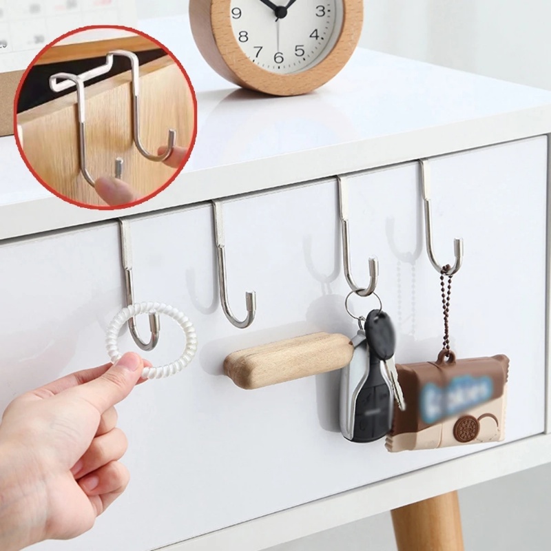 Baju Topi Kalung Rak Gantung Payung Kunci Gantungan Peralatan Dapur Hemat Tempat Serba Serbi Finishing Rak Beban Kuat Bantalan Organizer Alat Double S-type Stainless Steel Hook