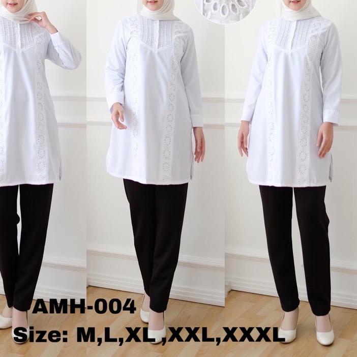 Diskon Sakha - AMH 04 Baju Atasan Wanita Tunik Putih Kombinasi Renda ™jlb❁