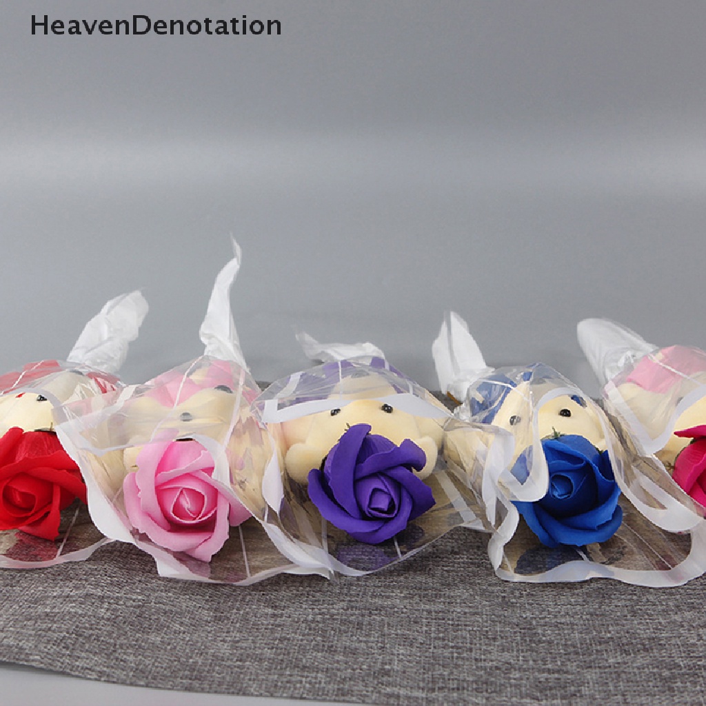 [HeavenDenotation] 1pcs Bear Soap Rose Bouquet Valenes Day Hadiah Untuk Fridend Buket Pernikahan Dekorasi Rumah Memegang Bunga Mawar Buatan HDV