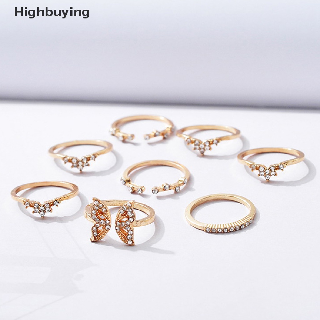 Hbid 8Pcs / Set Bohemian Butterfly Ring Set For Women Fashion Temperament Diamond Inlaid Flower Knuckle Ring Female Charm Jewelry Gift Glory