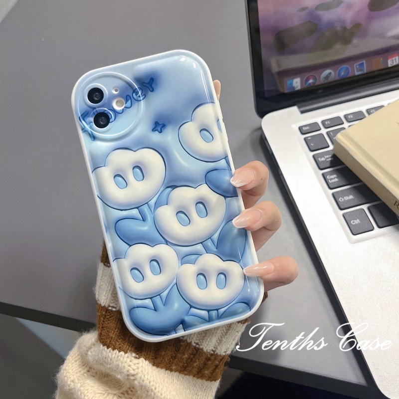 IPHONE Kompatibel Untuk Iphone14 13 12 11 Pro Max X XR Xs Max8 7 6 6s Plus SE 2020 3D Vision Blue Tulip Phone Case Soft Cover