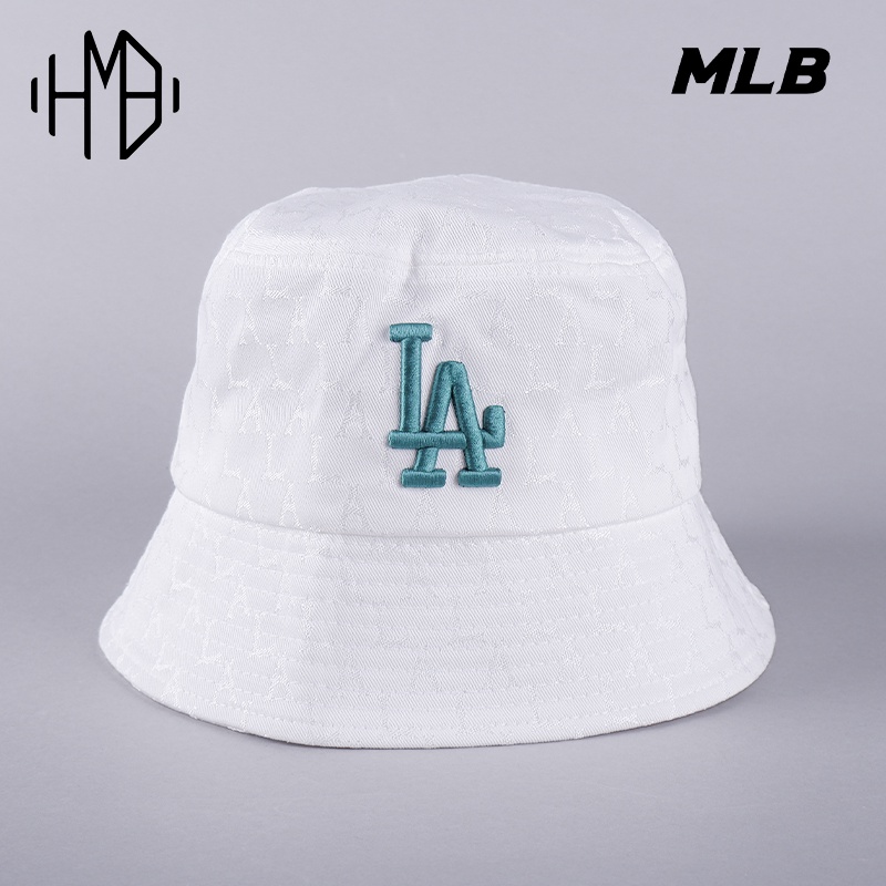 MLB Korea LA Dodgers Green Logo Monogram Jacquard Bucket Hat White