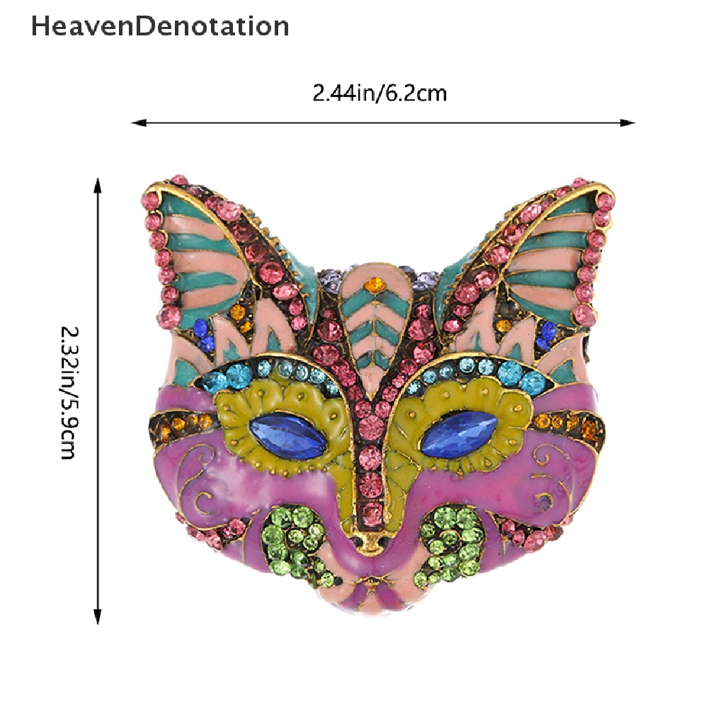 [HeavenDenotation] 1pc Fashion Vintage Wanita Berlebihan Enamel Pageran Kepala Kucing Kristal Bros HDV