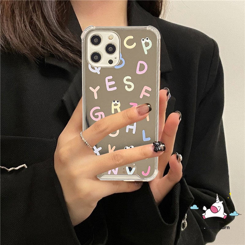 IPHONE Kompatibel Untuk Iphone11 Pro Max7 8 Plus 7plus 8plus 12 13 Pro MAX XR X XS MAX SE 2020 Kartun Lucu Alfabet Make Up Cermin Shockproof Case Soft Cover