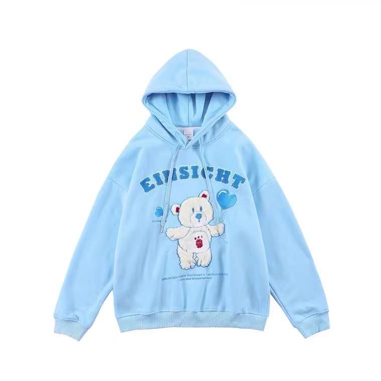 [littlecrab] Hoodie Oversize Einsicht Bear With Baloon Soft Color Beruang Bulu Bordir Timbul Sweatshirt Katun High Quality Korean Style