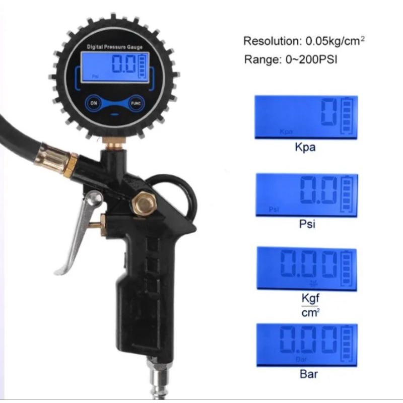 Digital LCD Tire Inflator Pressure Gun Alat Pengisi Pengukur Ukur Tekanan Angin Ban