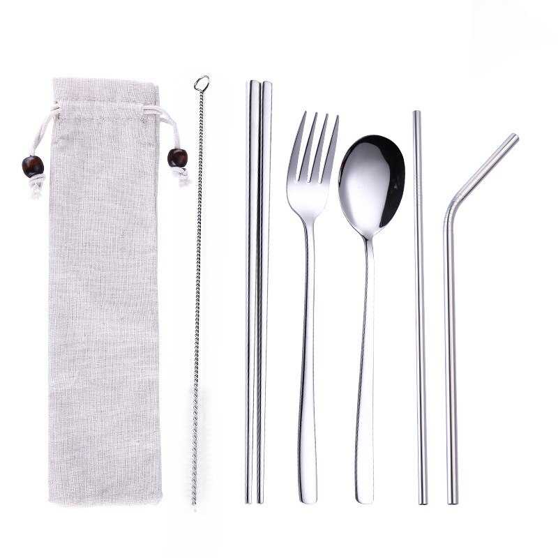 (BISA COD) FTIHSHP Tofok Cutlery Set Perlengkapan Makan Sendok Garpu Beige Cloth Bag - T1