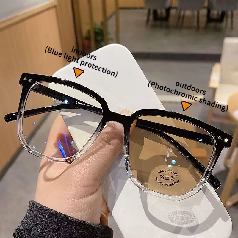 (YUZHU) Photochromic Grey Photochromic Brown Myopia Eyeglasses Fashionable Kacamata Anti Radiasi Dan Anti Blue Light Untuk Pria Dan Wanita