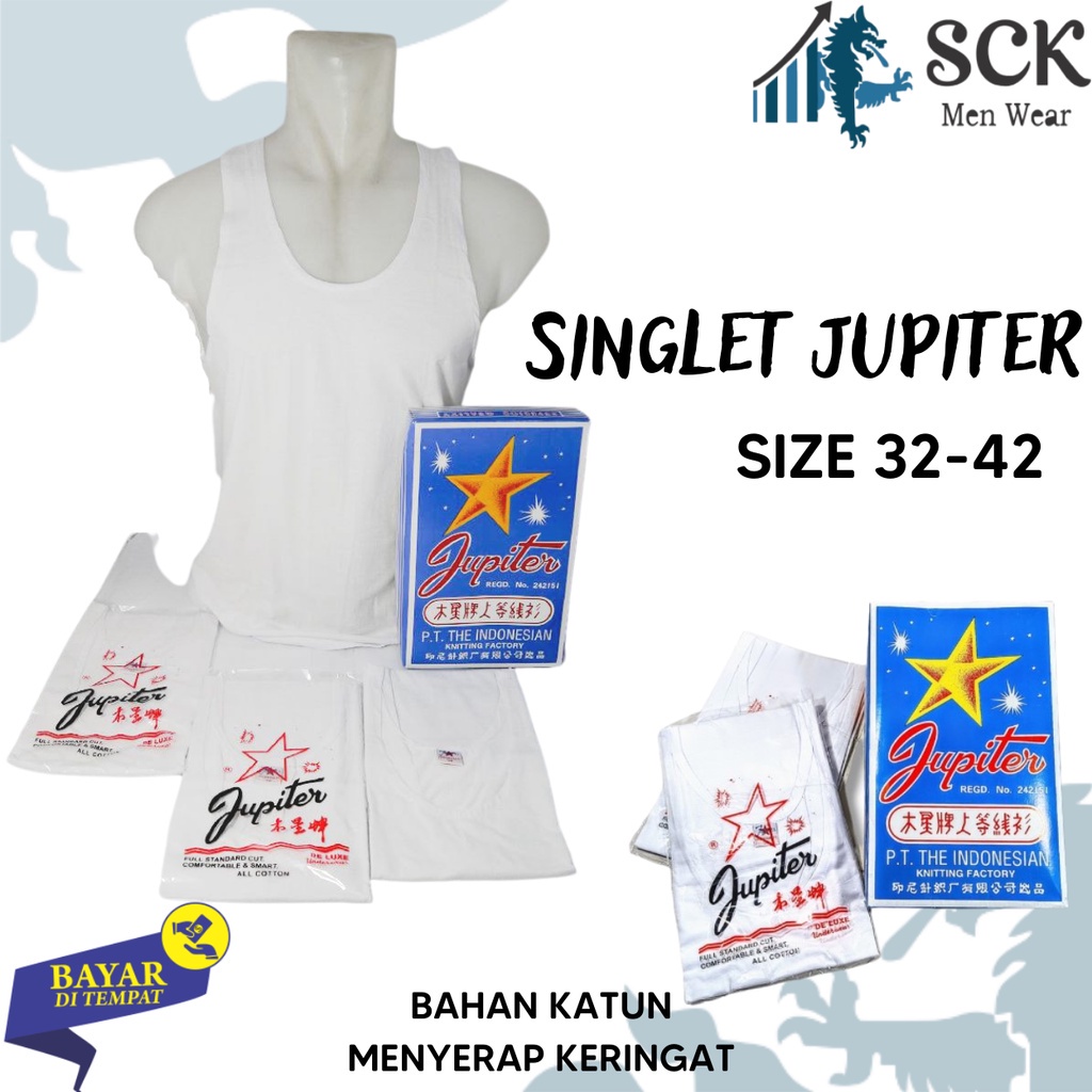 [ISI 1] Singlet JUPITER 32-42 Pria Ukuran Besar / Kaos Dalam JUPITER Katun Original Size 32-48 / Singlet Pria - sckmenwear GROSIR