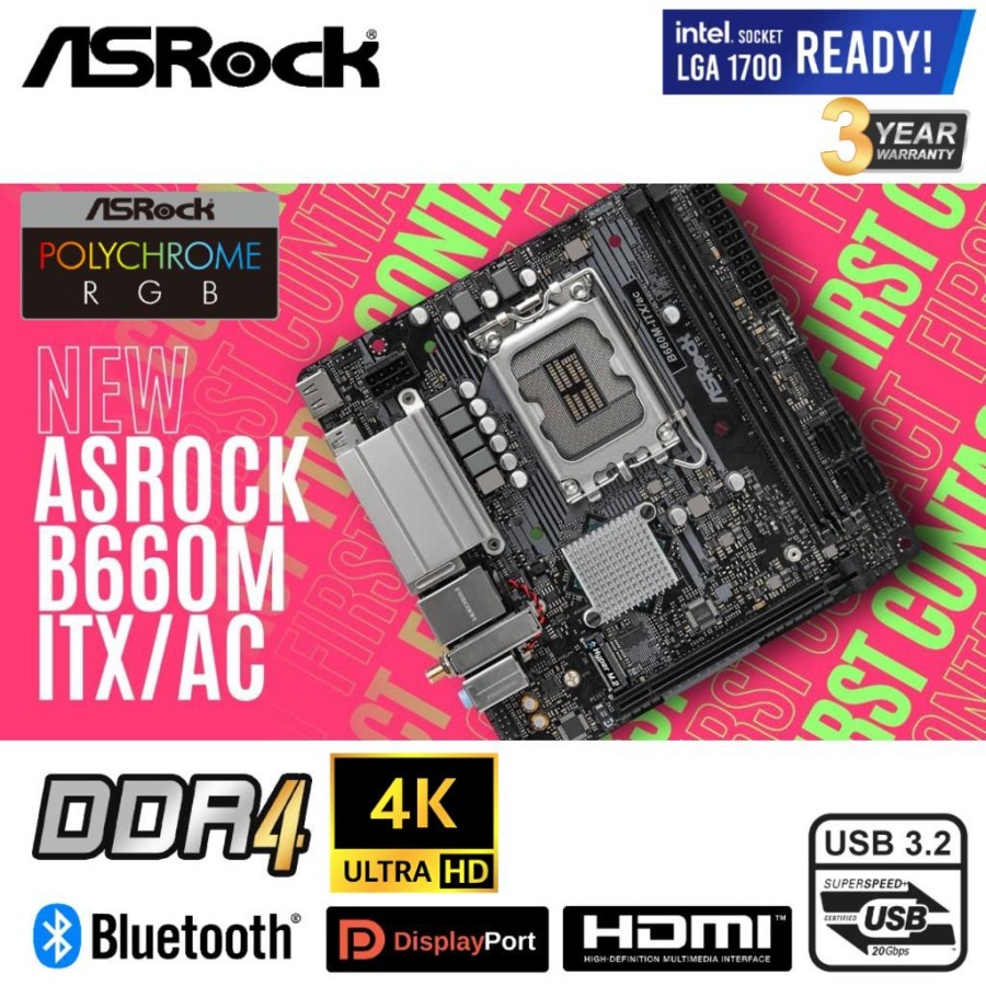 ASRock B660M-ITX/ac - [Socket LGA 1700, DDR4, USB3.2, SATA, Mini-ITX]