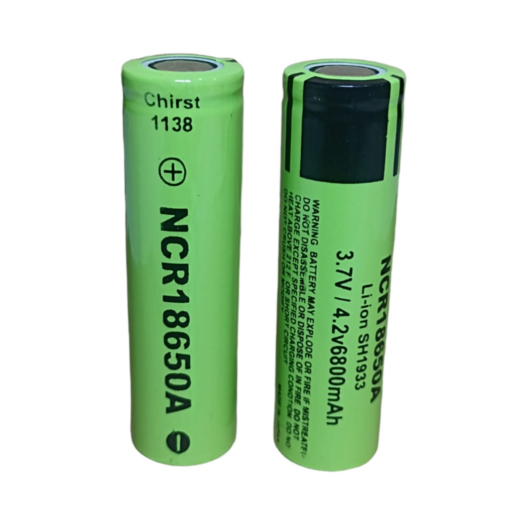 Baterai NCR 18650 Li-ion 3.7v/4.2v - 6800mAh Warna Hijau Plus Ceper Paket Isi 2pcs