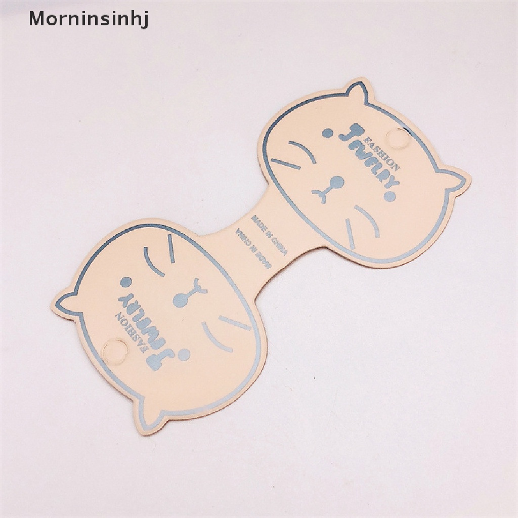 Mornin 50pcs Kertas Kraft Wajah Kucing Packing Tag Kartu Handmade Rambut Perhiasan Display Cap id