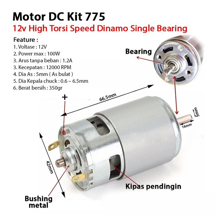 Type LS 775 Fan Motor DC 12 Volt High Speed &amp; Torsi Dinamo