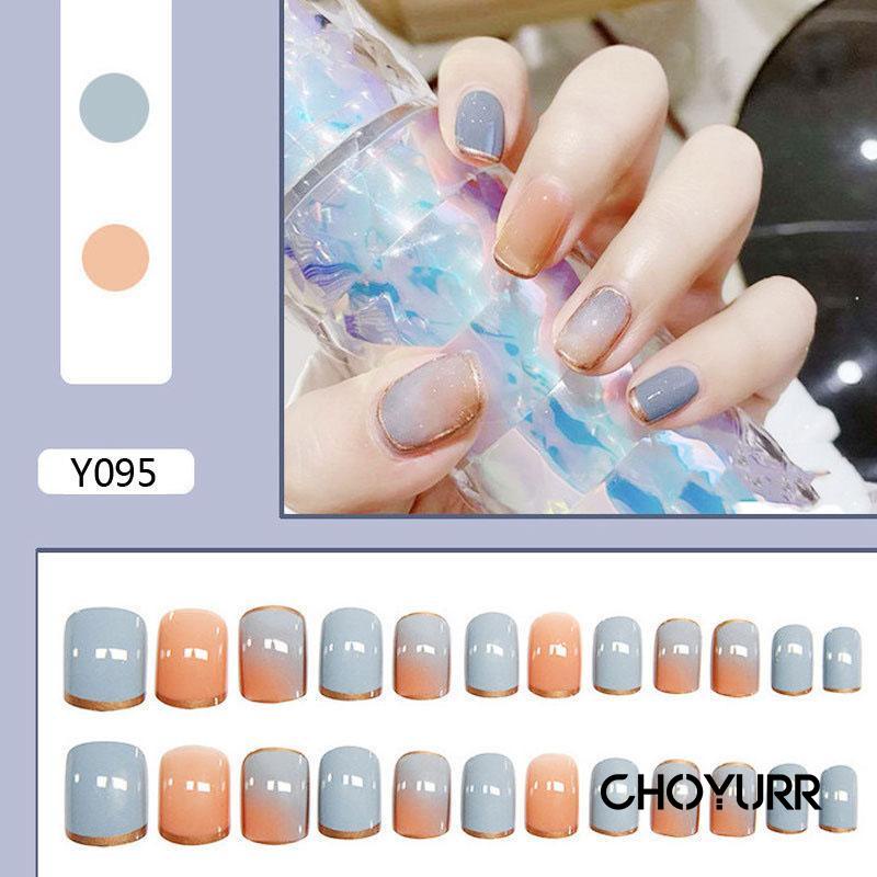 【COD】24Pcs / Set Kuku Palsu Short Fake Nails Tips Fashion Nail Art  Stiker Kuku Palsu-CH