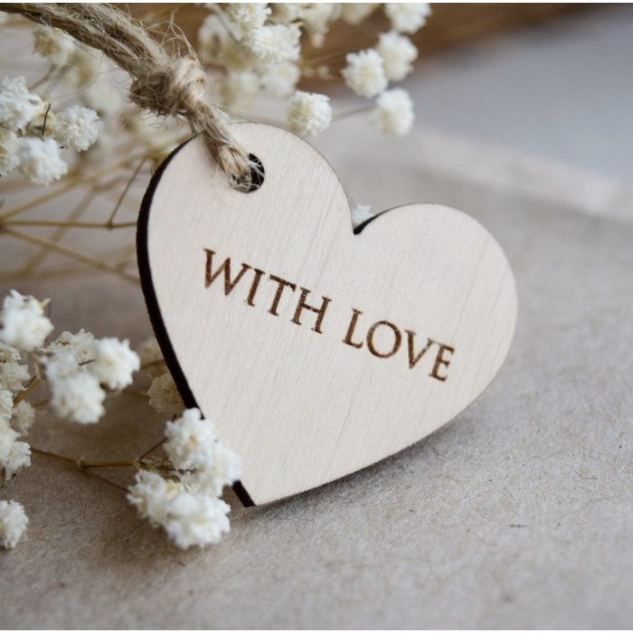 

Promo Custom Hang Tag Love Gift Label Tag Kayu Hiasan Hampers Parcel Kado Elegan